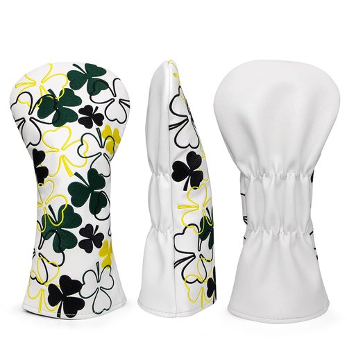 Irish Shamrock Golf Driver Headcover, White Leather Golf Club Covers for Driver,460cc Golf Driver Cover Head Cover for Women or Men Golfer
