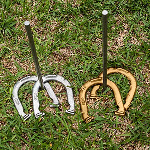 Deluxe Horseshoe Set with Steel Shoes, Stakes & Carrying Case - Traditional Outdoor Lawn Game