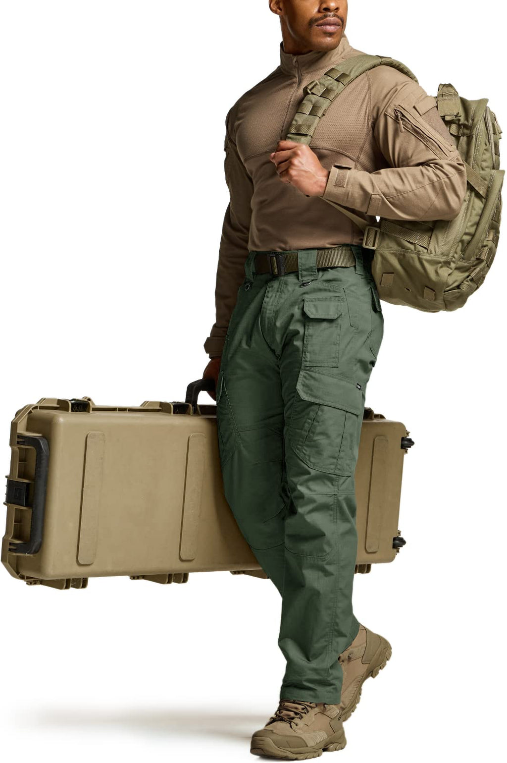 CQR Men's Tactical Pants, Water Resistant Ripstop Cargo Pants, Lightweight EDC Work Hiking Pants, Outdoor Apparel, Raider Mag Green Kelp, 34W x 34L