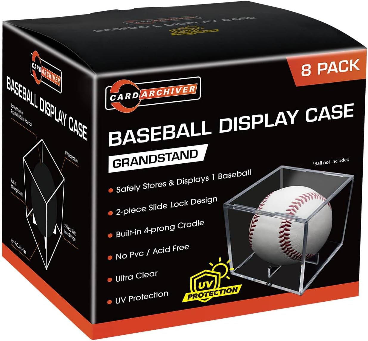 Skiennix 8 Pack Baseball Display Cases - UV Protected Acrylic Holder for Official Size Balls | Clear Memorabilia Showcase