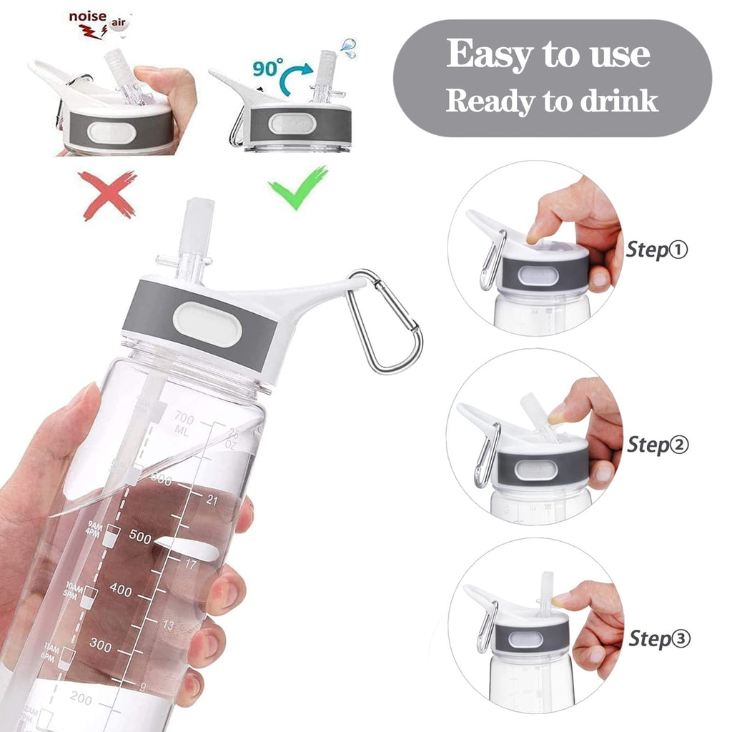 Louis Donné Water Bottle with Stra, 28oz Sports Water Bottle with Time Marker and Tritan, BPA Free and Leakproof, For Bottled Joy Sports Jug, Water Bottle with Carabiner For Fitness, Yoga (Clear)