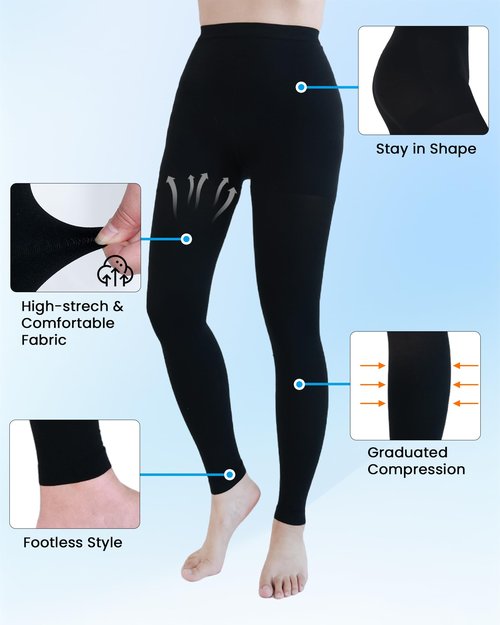 Compression Pantyhose for Women, 15-20 mmHg Medical Compression Leggings, Footless Compression Stockings for Women & Men, Compression Tights for Edema, Varicose Veins, Swelling, DVT