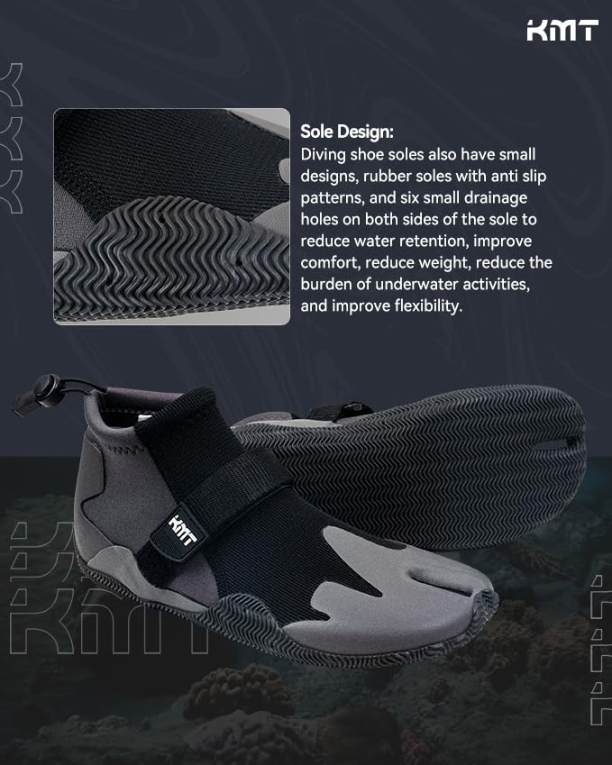 KMT Adult Water Sports Diving Boots - Split Toe, Grey, Size 11