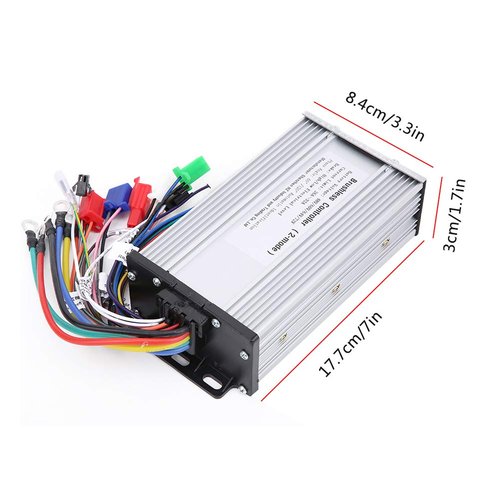 Estink Brushless Controller, 1000W-1500W 26A-32A 12 Tube Dual Mode Rectangula Motor Controller Multifunction Brushless Speed Motor Controller for Electric Scooter, 7x3.3x1.7in