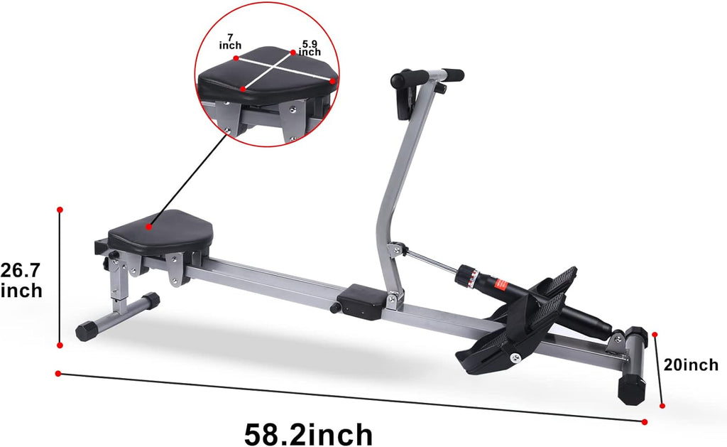 YSSOA Rowing Machine - Ergometer with 12 Adjustable Resistance Levels & Digital Monitor | 260 lbs Capacity - Black