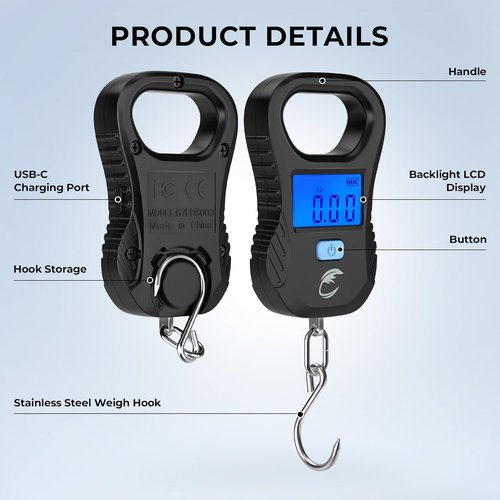 Calamus Rechargeable Digital Fish Scale - 55lb Capacity, High Accuracy, Backlight LCD Display | Multi-Unit Conversion
