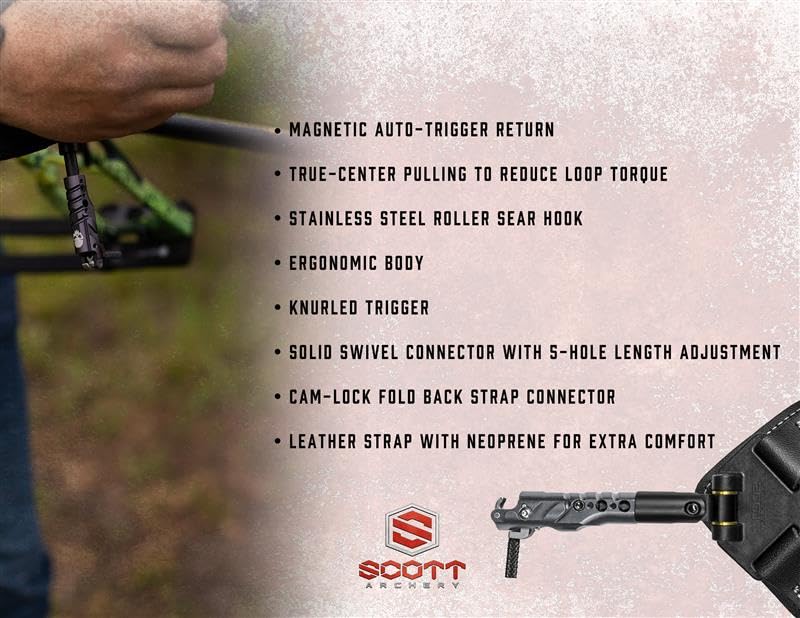 Scott Ghost Archery Release - Magnetic Auto-Trigger, Stainless Steel Hook, Adjustable Fit