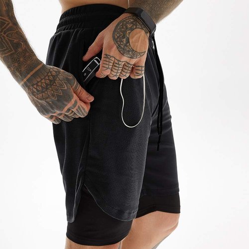 JWJ Men's 2-in-1 Workout Running Shorts - Lightweight 7-Inch Athletic Gym Shorts with Compression Liner