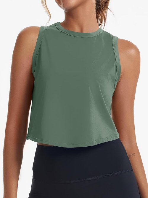 Fisoew Women's Racerback Cropped Tank Tops - Sleeveless Yoga & Running Activewear Shirts