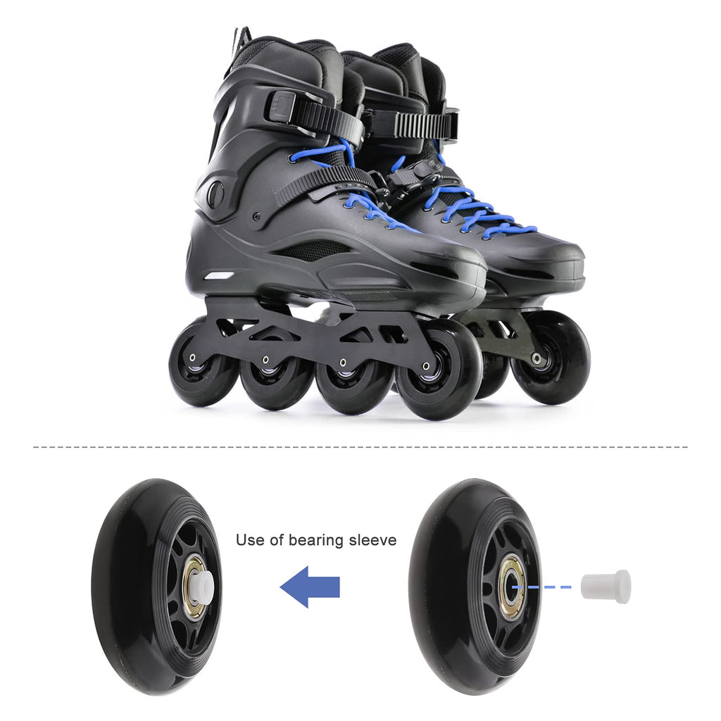 SING F LTD 8pcs 70mm 82A Skating Wheels with ABEC-7 608ZZ Bearing for Boys & Girls Indoor Outdoor Recreational Riding with 6mm White Plastic Spacers Replacement Black PU