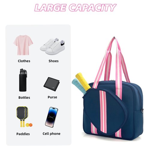 SPELIKO Cute Women's Pickleball Sling Bag Tote, Navy Striped