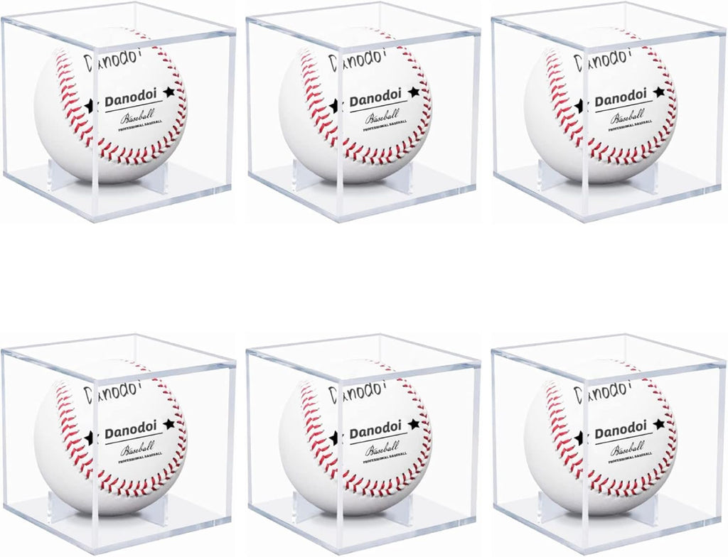 Skiennix Baseball Display Case - UV Protected Acrylic Holder for Memorabilia | 6 Pack Clear Cube Design