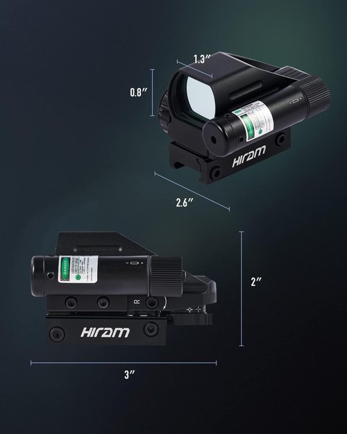 Hiram Holographic Reflex Scope Sight - 1x22x33 with 4 Reticles & Laser in Red/Green Dot