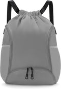 Valleycomfy Sports Gym Bag - Drawstring Backpack with Shoe Compartment & Two Water Bottle Holders | Grey