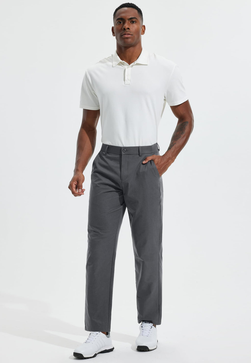 Men's Golf Pants 32" Classic Fit Quick Dry Lightweight Stretch Comfy Dress Work Business Casual Trousers for Men Clothing with Pockets, Deep Grey, 34W x 32L