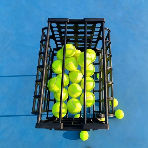 OLISDCCMY Portable Tennis Balls Hopper with Wheel - 75 Tennis Balls Capacity,Tennis Ball Retriever Basket Carrier Gatherer Picker Hopper Container ，Easy-Roll Design for Practice & Training