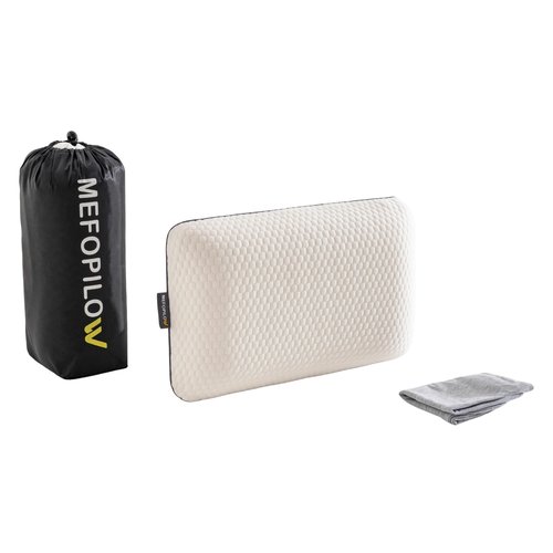 MEFOPILO Memory Foam Travel Pillow with Washable Cover & Carry Bag – Compact, Soft & Breathable Neck Pillow for Airplane, Camping & Car (White- with Extra Gray Cotton Cover, 15.7x9.8x3.9 inches)