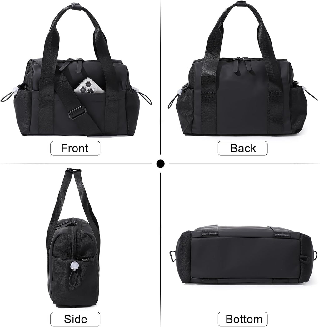 Skiennix Mini Gym Bag for Women - Stylish Crossbody Duffle with Wet Compartment | Black