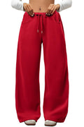 ELLEVEN Womens Wide Leg Fleece Lined Baggy Sweatpants Low Rise Elastic Waist Pockets Cotton Warm Lounge Thermal Pants Winter Fall Autumn 2026 Pants Mujer Athletic Gym Yoga Red Large