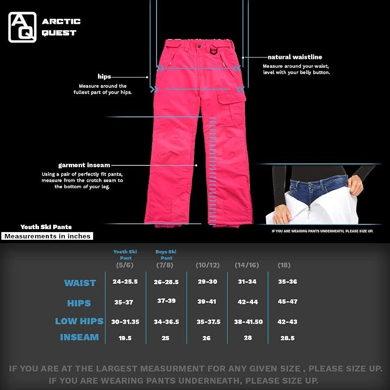 Kids' Insulated Snow Pants - Black (14-16) Arctic Quest Snow Bibs