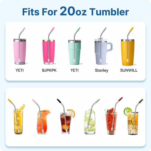 Bent Metal - Reusable Stainless Steel Straws for Stanley 20 oz | 3-Pack with Silicone Tips - BPA Free, Vivid Violet