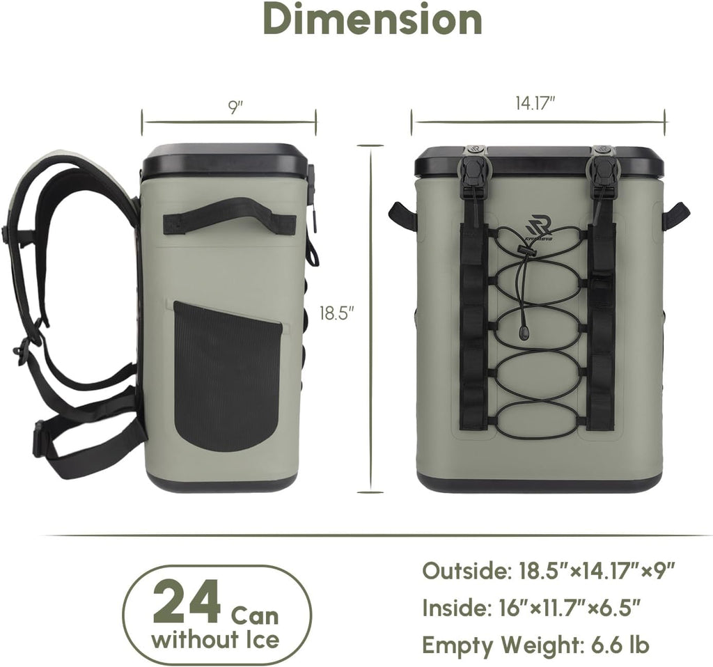 Zipperless Magnetic Cooler Backpack by [Brand Name] - 24 Can Insulated Soft Cooler | Leakproof & Durable for Kayaking, Camping, and Boating