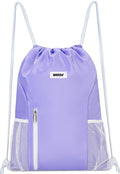 WANDF Drawstring Backpack Sports Gym Sackpack with Mesh Pockets Water Resistant String Bag for Women Men (Purple)