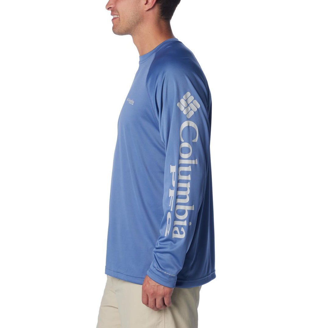Columbia Men's Terminal Tackle Long Sleeve Shirt, Bluebell/Cool Grey Logo, 3X Tall