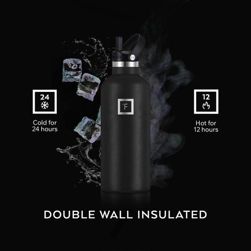 IRON °FLASK Camping & Hiking Hydration Flask with Straw, Narrow Mouth Insulated Stainless Steel Sports Water Bottle - Dark Pine 32 oz - Straw (1 Lid)