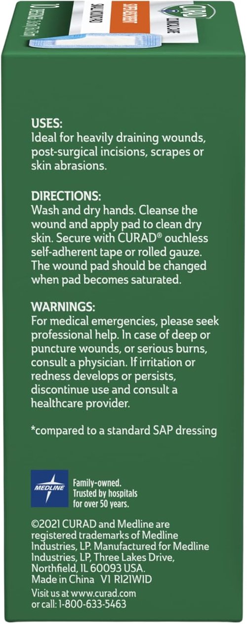 Curad Super Absorbent Wound Pads - Medium 4" x 4" | 10 Count for Maximum Protection