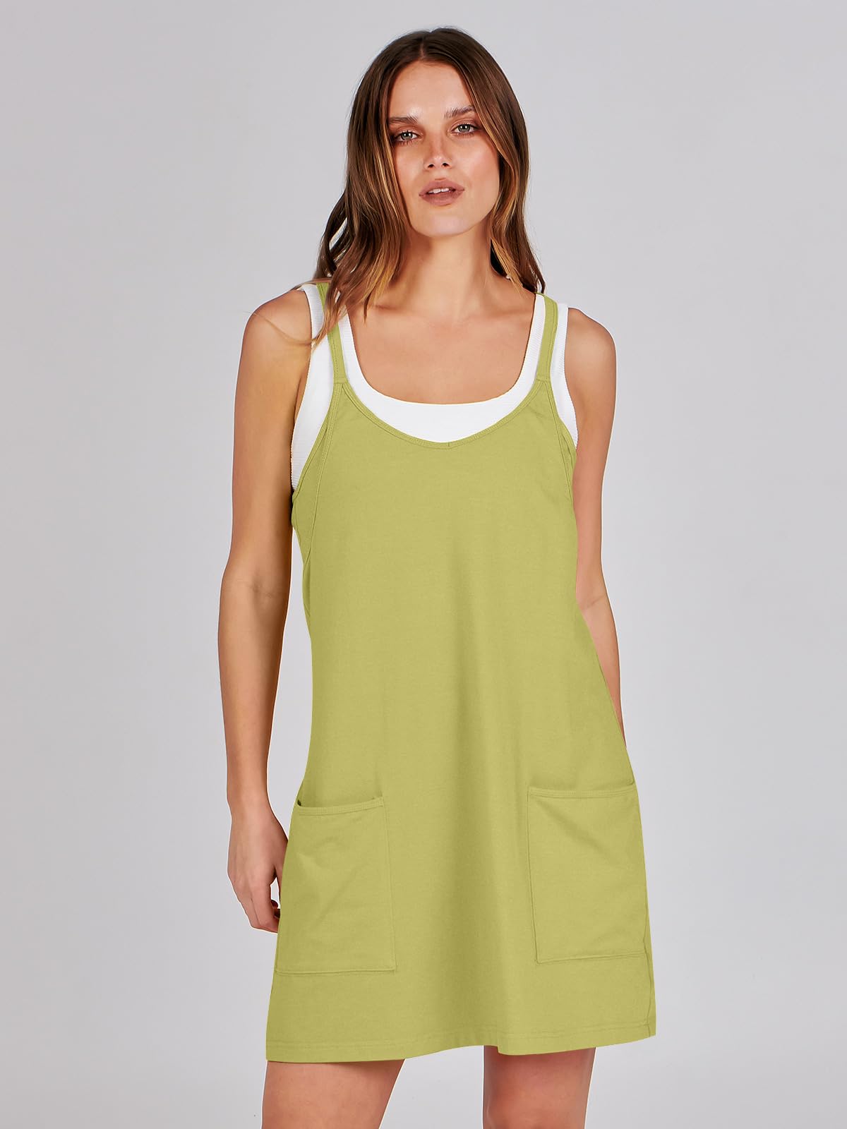 ANRABESS Women Athletic Dress Summer Tennis Workout Active Sports Mini Romper Dress Built in Shorts Travel Vacation Clothes Light Green XX-Large