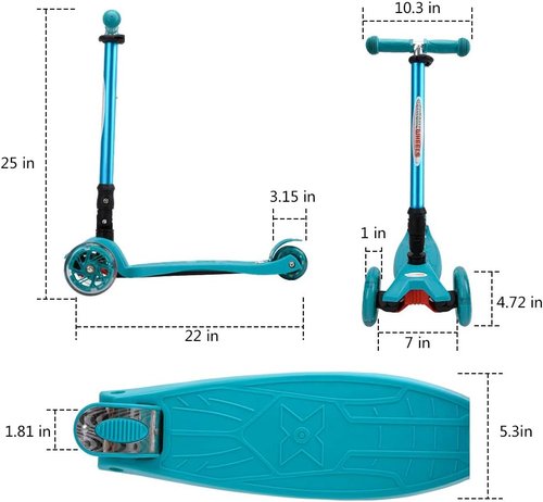 ChromeWheels Foldable Scooter - Deluxe 3-Wheel Kick Scooter with LED Light Up Wheels | Adjustable Height for Kids 3-12 Years Old, 132lbs Limit