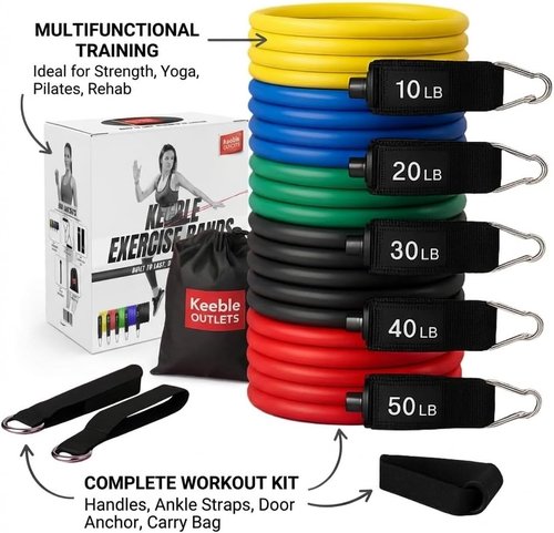 Keeble Outlets Resistance Bands Set - Versatile Exercise Bands with Handles for Strength Training & Home Workouts