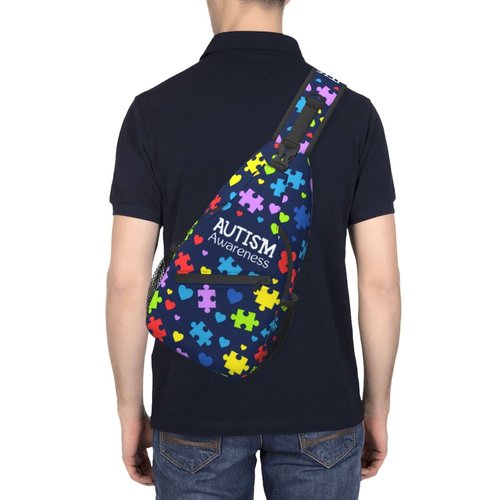 Autism Pattern Sling Backpack Travel Hiking Daypack Autism Awareness Crossbody Shoulder Bag For Women Men