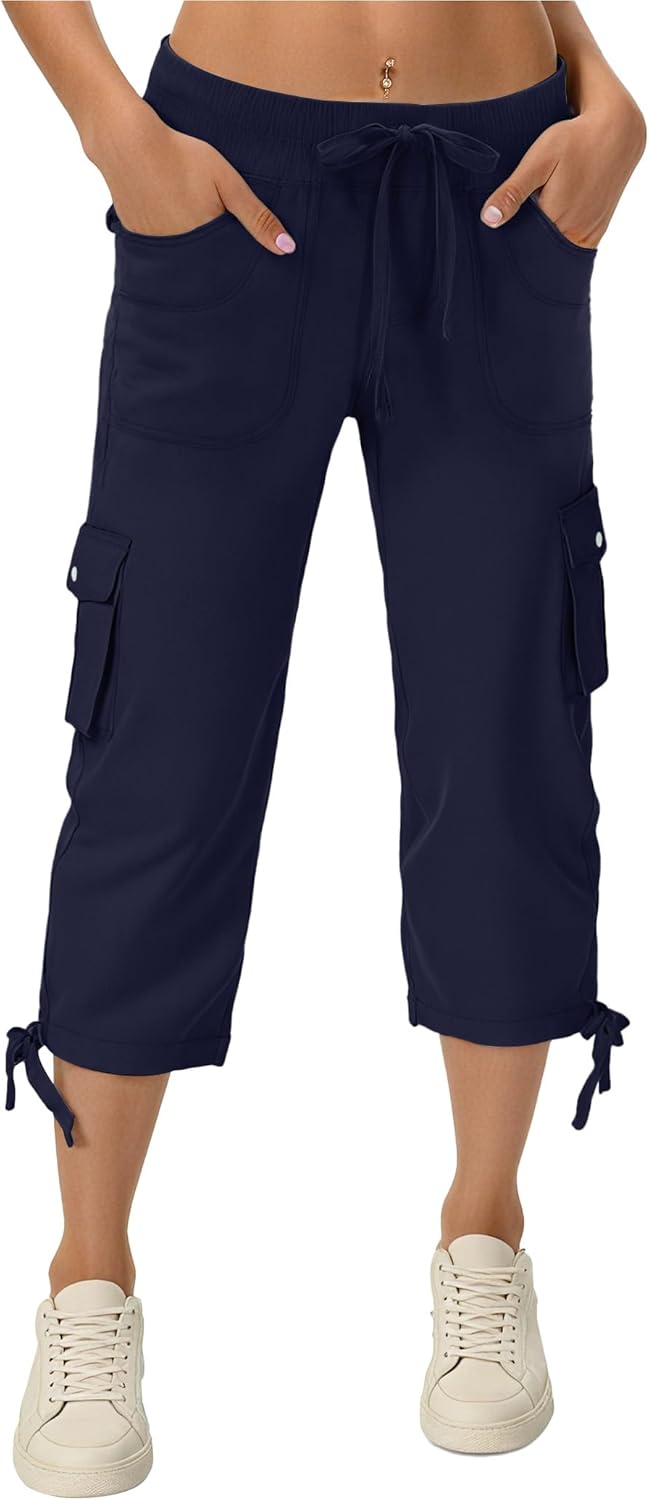 Skiennix Women's Hiking Capri Pants - Quick-Dry Cargo Design with Pockets | Comfortable Loose Fit for Travel & Casual Wear