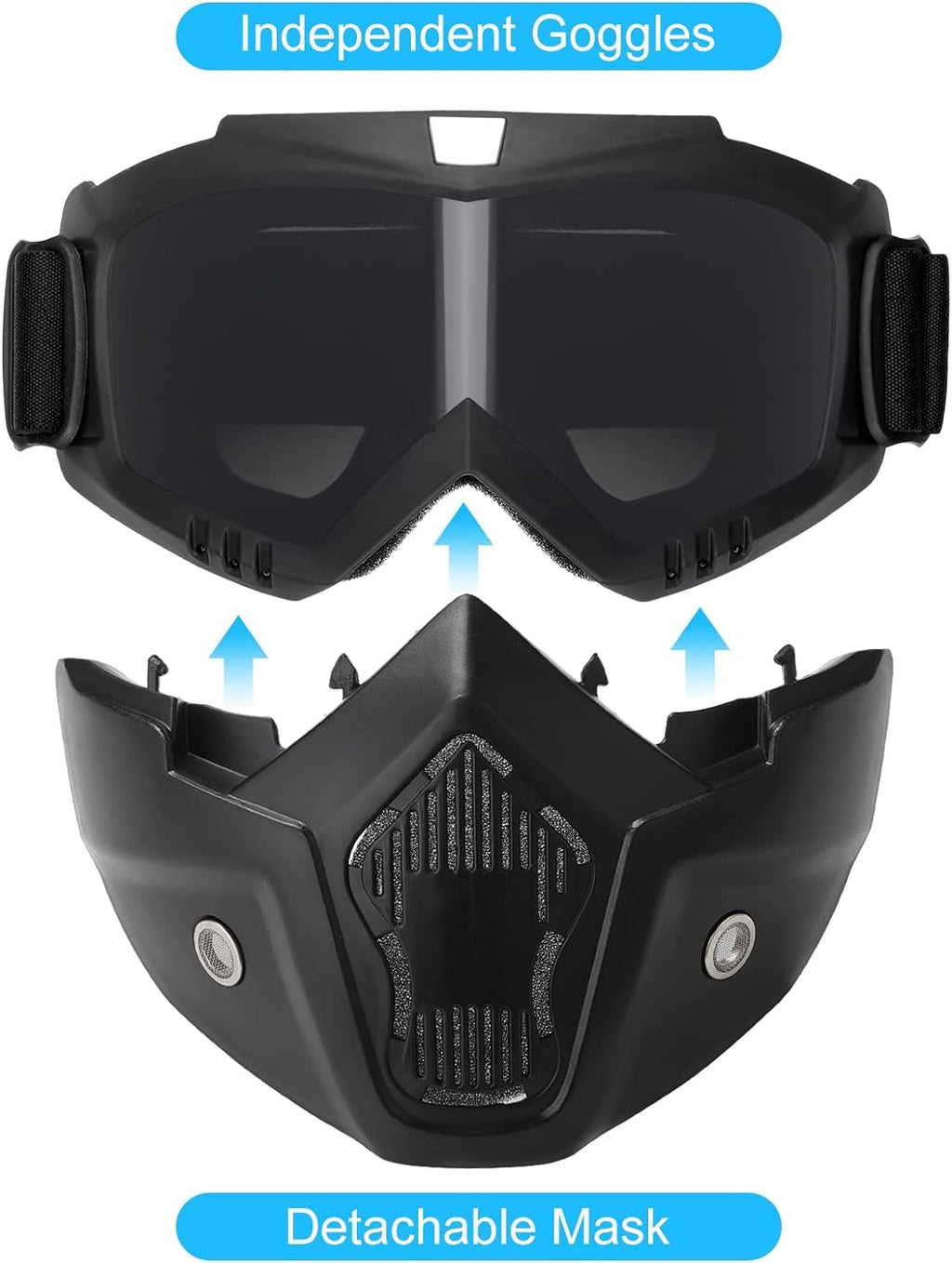 Yuxcnhaw Airsoft Helmet + Full Face Mask with NVG Fixtures and Side Rails, Medium, Black, Unisex Adults, Outdoor Activities, Tactical Streamlined