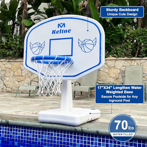 Bright White LED Pool Basketball Hoop with Solar Lights, Oversized 34x34x42.2 Inches, Includes 2 Balls & Pump