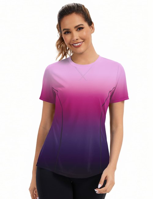 Avoogue Workout Tops for Women Breathable Athletic UPF50+ Sun Protection Shirts Summer Running Yoga Swim Outfits 2026(Gradient Purple,L)