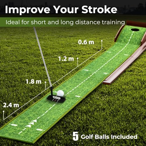 9 ft Indoor Golf Putting Mat with Putter & 5 Balls - Auto Ball Return, Velvet Surface