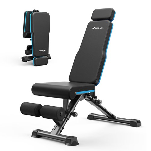 MERACH Adjustable Weight Bench, 990LBS Fast Folding Weight Benches for Home Gym, Workout Bench with Extended Head Support, Incline Decline Flat Utility Bench Press for Full Body