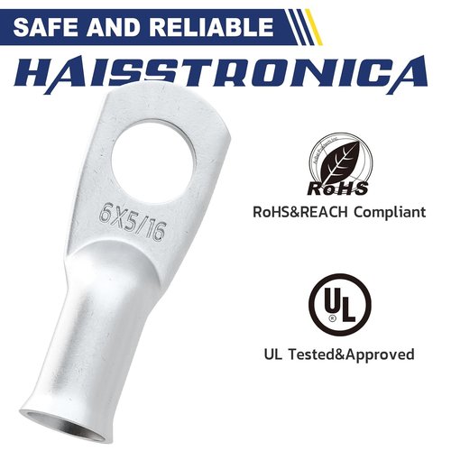 Haisstronica 10PCS 6 AWG Tinned Copper Battery Lugs - Heavy Duty Wire Connectors with Heat Shrink Tubing