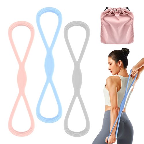 3 Pack Figure 8 Resistance Bands for Women, 15 lbs, 25 lbs & 35 lbs, 8 Shaped Exercise Bands for Arms, Back, Shoulders, Legs and HIPS Working Out(Color:Pink+Blue+Grey)