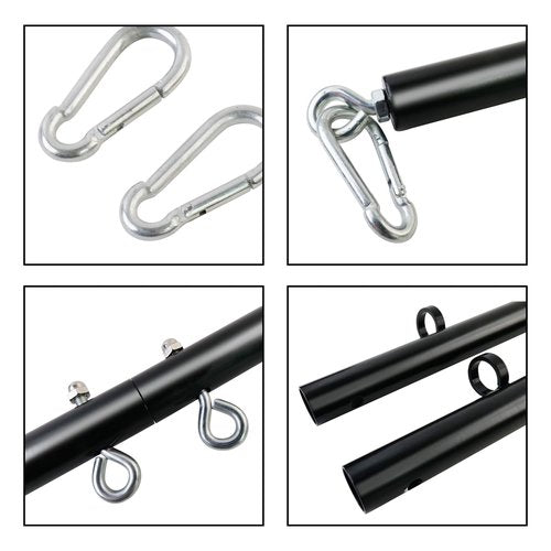 Spreader Bar Black Heavy Duty Stainless Steel Adjustable Bar with 2 Fixed Rings, Yoga Training Fitness Gear, Workout Bar,Sports Gym Kit (Black)