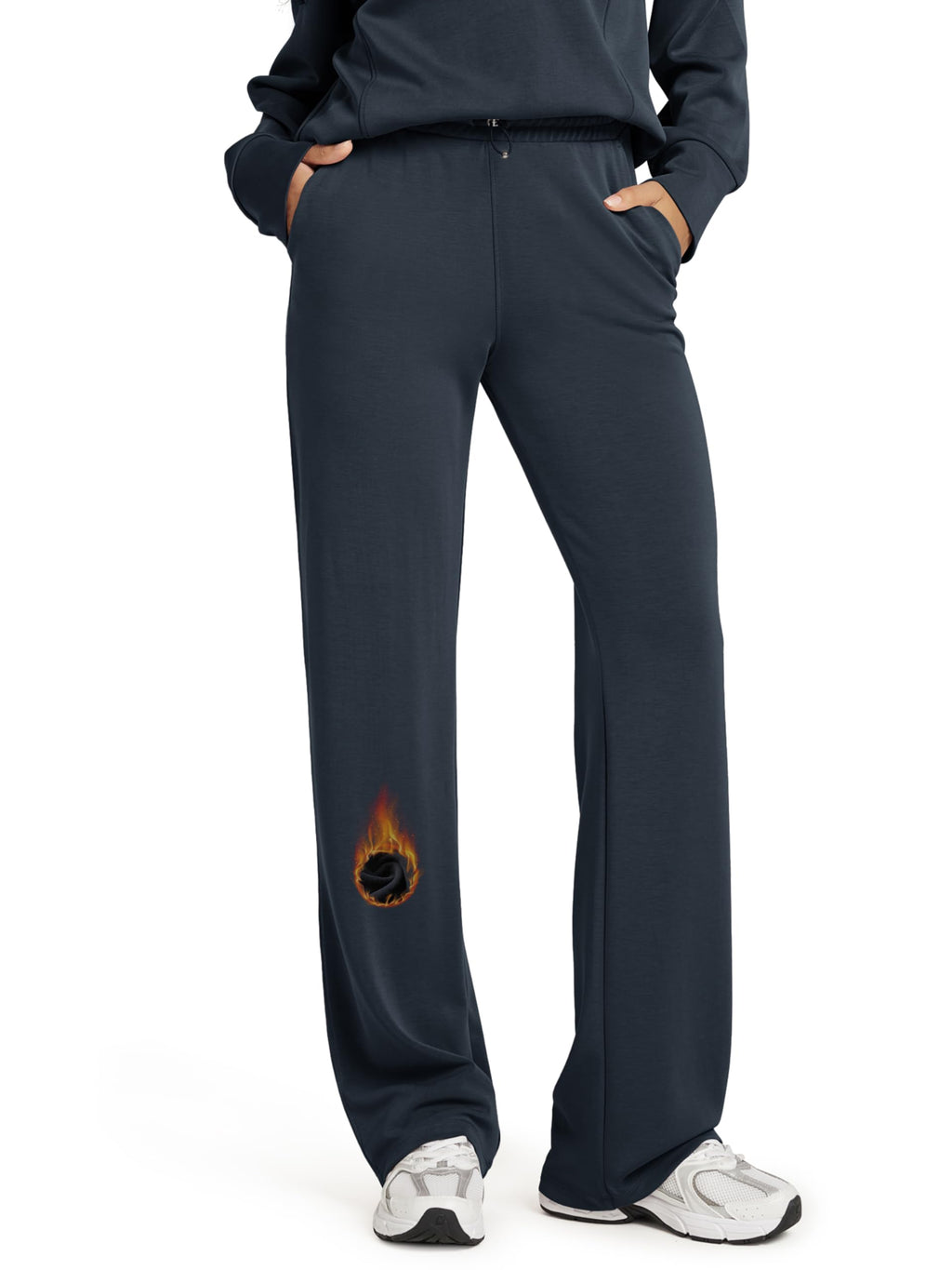 ODODOS Women's Modal Soft Fleece Lined Wide Leg Pants with Pockets Adjustable Shockcord High Waist Casual Lounge Pants-29 Inseam, Navy, X-Small