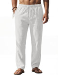 COOFANDY Men's Linen Pants Loose Fit Elastic Waist Drawstring - White, Large