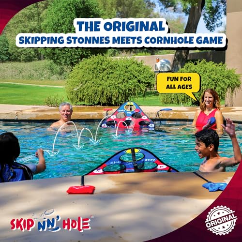 Skip NN' HOLE Pool Cornhole Game Set for All Ages - Floating Water Toy with 2 Targets