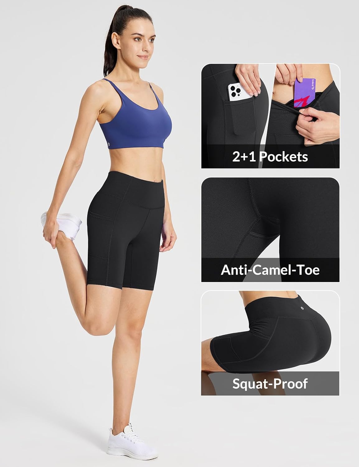 Baleaf Women's High Waist Biker Shorts - Comfortable Yoga & Workout Spandex with Pockets | 8"/5"/3" Options