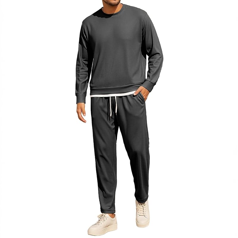 Men's Tracksuit 2-Piece Set Long Sleeve Sweatshirt & Jogging Pants with Pockets - Dark Grey, XL