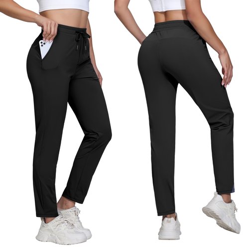 Dress Golf Pants Women Workout Athletic Track Sweatpants High Waisted with Pockets Lightweight Work Travel Petite Comfy Stretch Lounge Casual Joggers Yoga Leggings Trendy Clothes Outfits 27" Black S