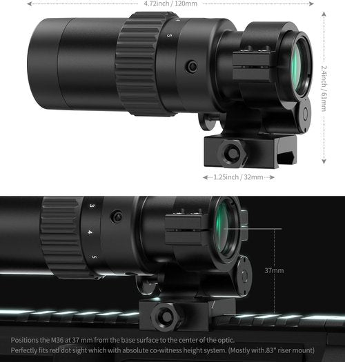 Feyachi M36 Red Dot Sight Magnifier - 1.5X to 5X with Flip to Side Mount for Enhanced Accuracy